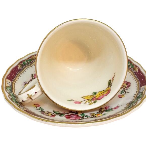 Grindley Demitasse Cup Saucer English China Vintage Floral Pink Red Pattern - Picture 3 of 14